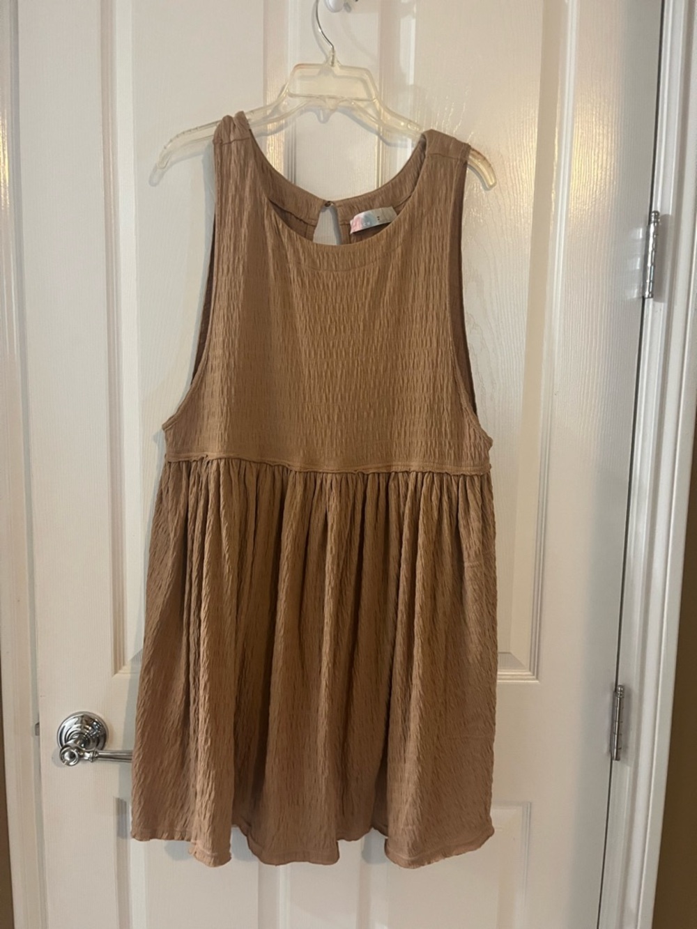 Free People Tan Sleeveless Crinkle Babydoll Top